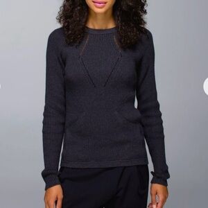 Lululemon The Sweater The Better Heathered Black Grey Pullover Crew Knit Pockets